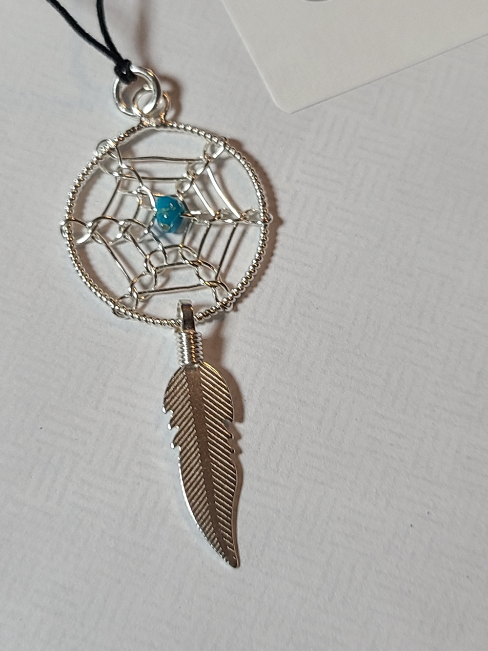 Vintage Silver Dreamcatcher Necklace with Turquoise Bead